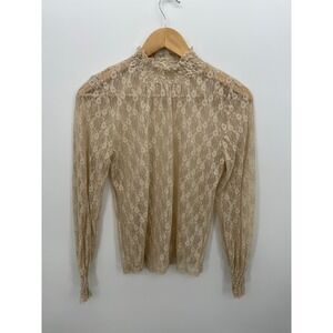Cream Lace Mesh Layering Top Sz L Stretch Festival Boho Gypsy Hippie‎ Concert